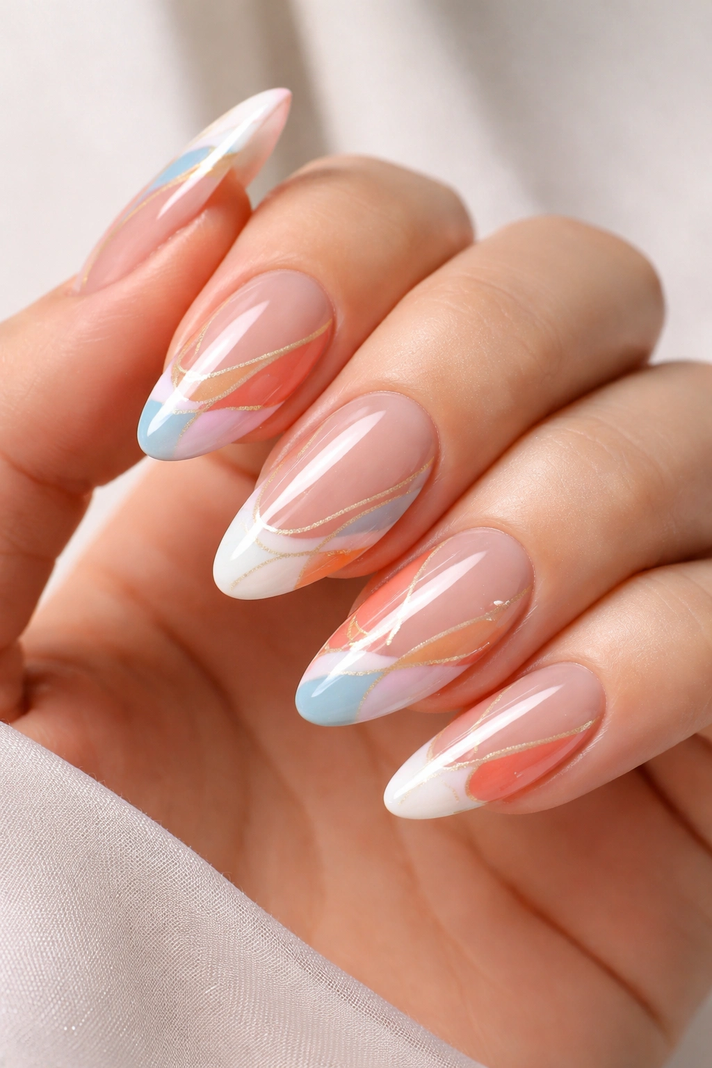 Nails with negative space abstract tips showing bare nail areas and geometric shapes