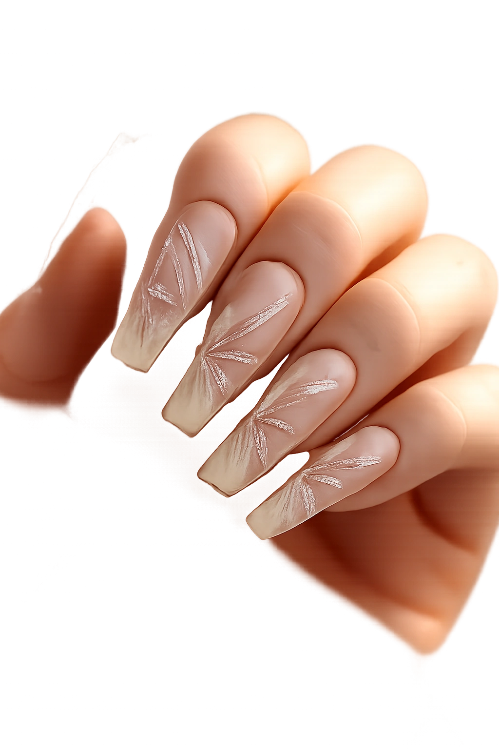 Close-up of negative-space butterfly nails on coffin-shaped nails