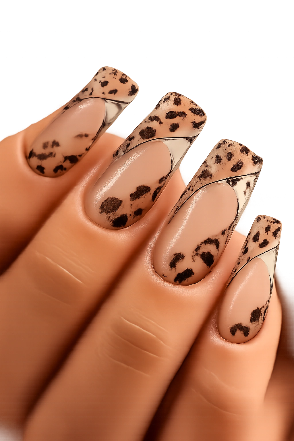 Duck nail with negative space cheetah outlines