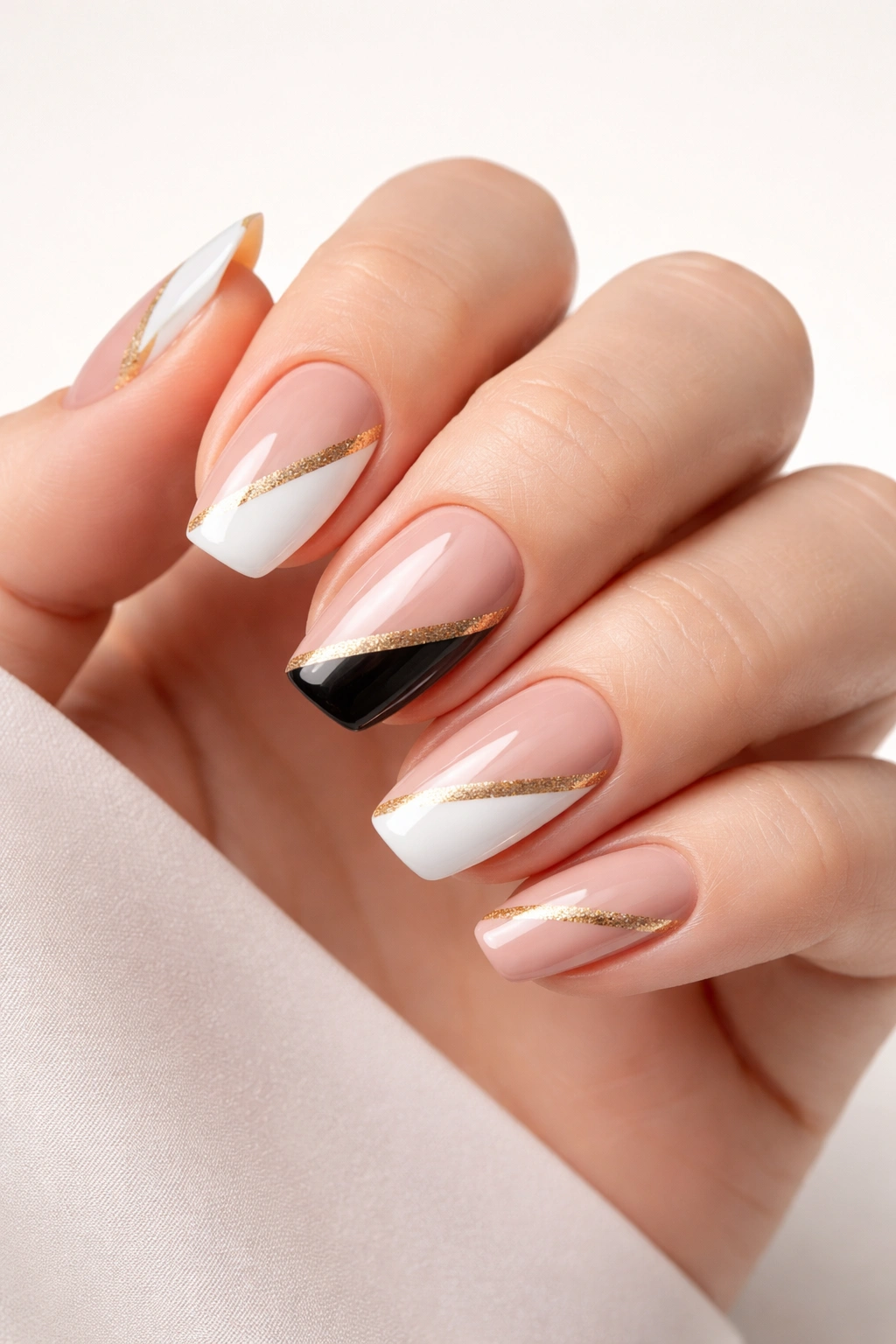 Nails with negative space manicure showing bare sections