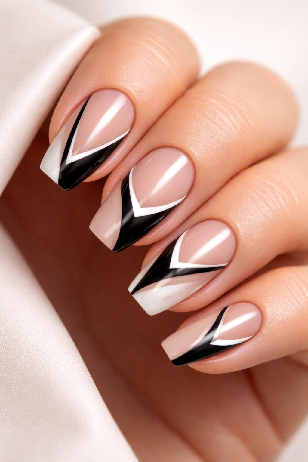 Close-up of negative space nails with precise cutouts
