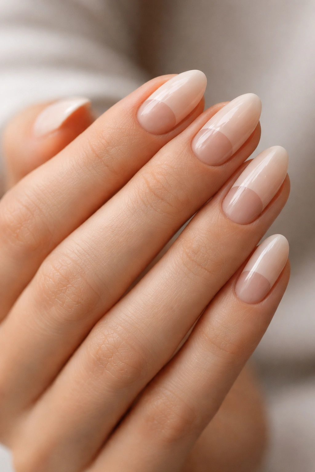 Close-up of negative-space short almond nails
