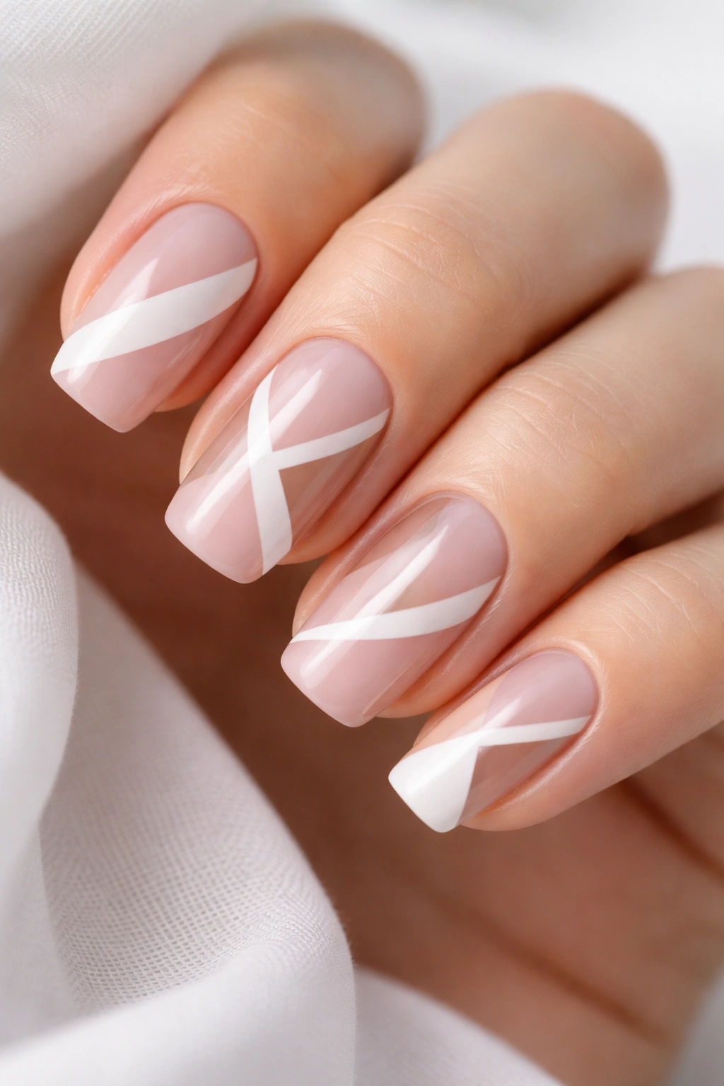 Nails with geometric negative space cutouts and bare sections.