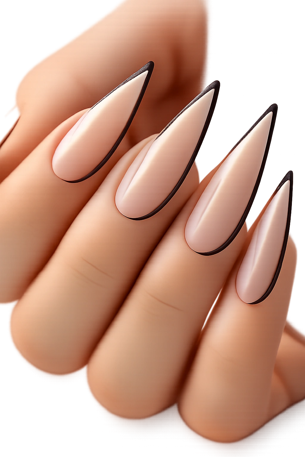 Negative space gel stiletto nails with a minimalist edge line
