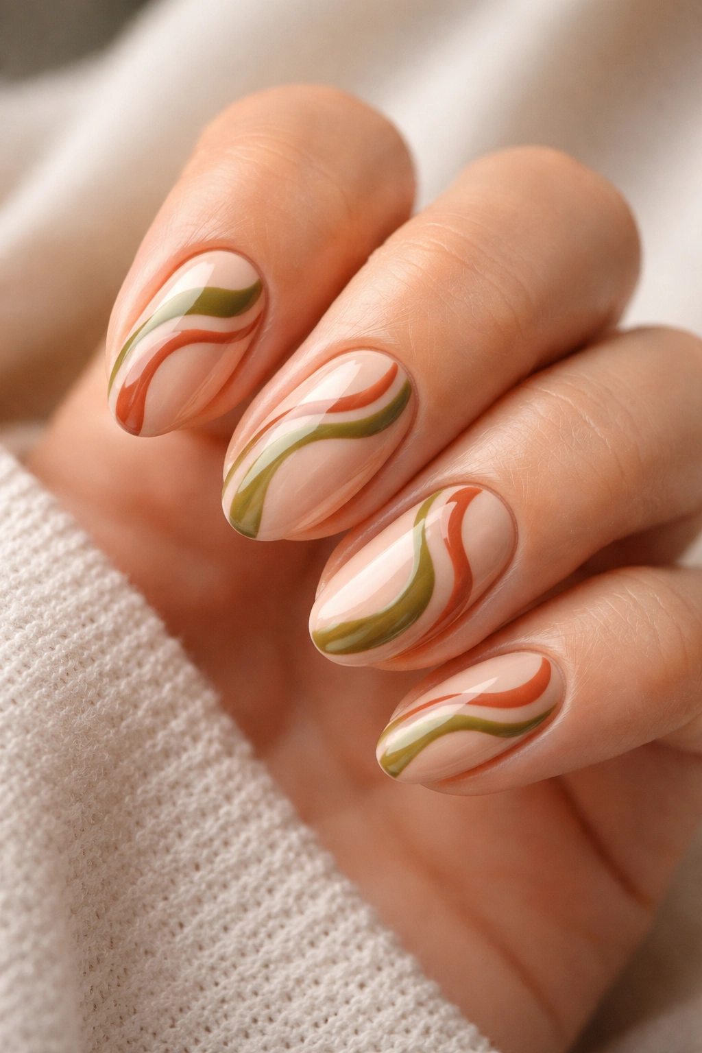 Negative space swirl nails showing bare areas with swirl patterns