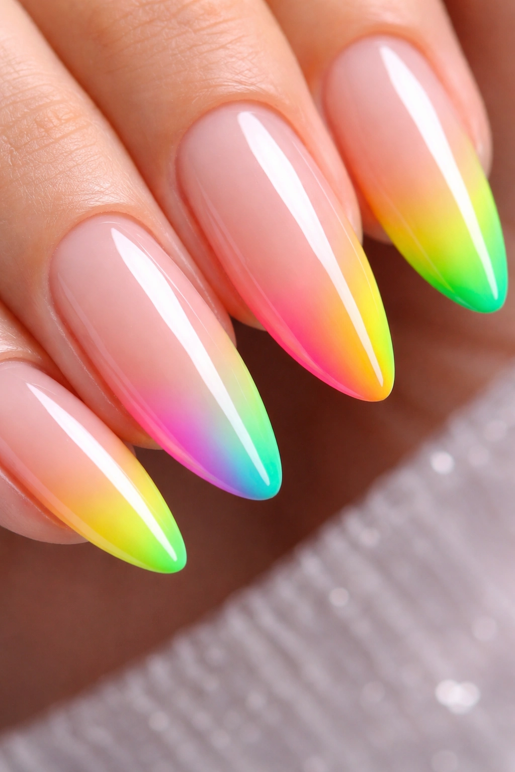 Neon ombre French tip on nude nail