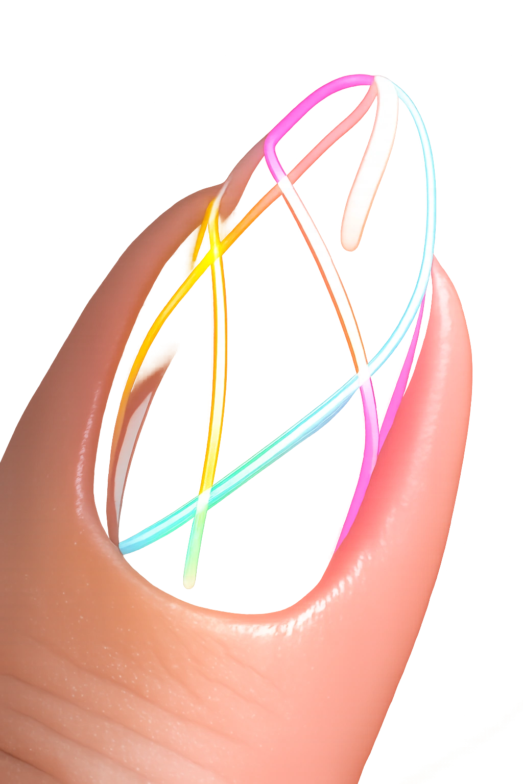 Neon outline design on a negative space nail with a clear base