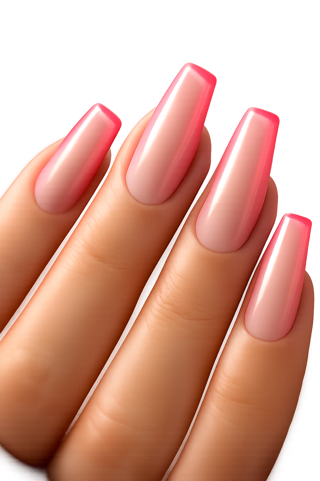 Close-up of neon pink outline on nude ballerina nails
