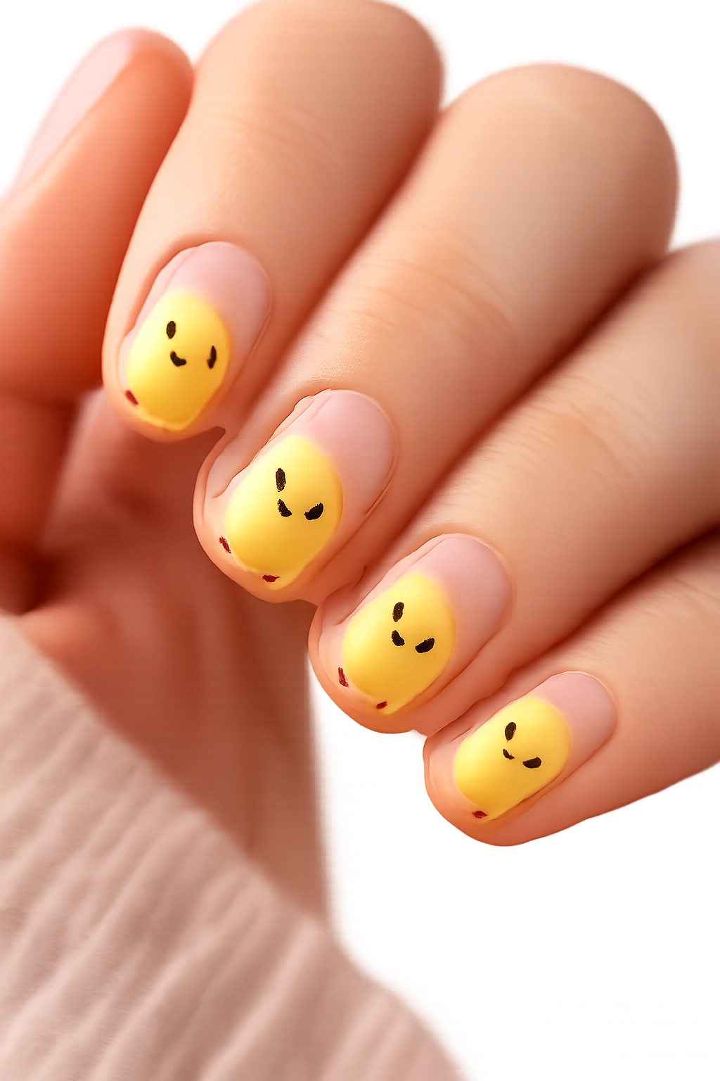 Nude base yellow duck nail close-up