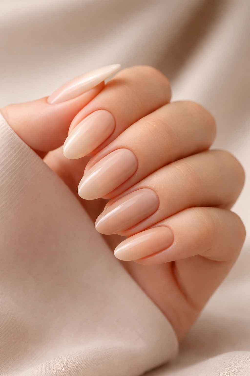 Nude neutral nails in pale cream to caramel tones