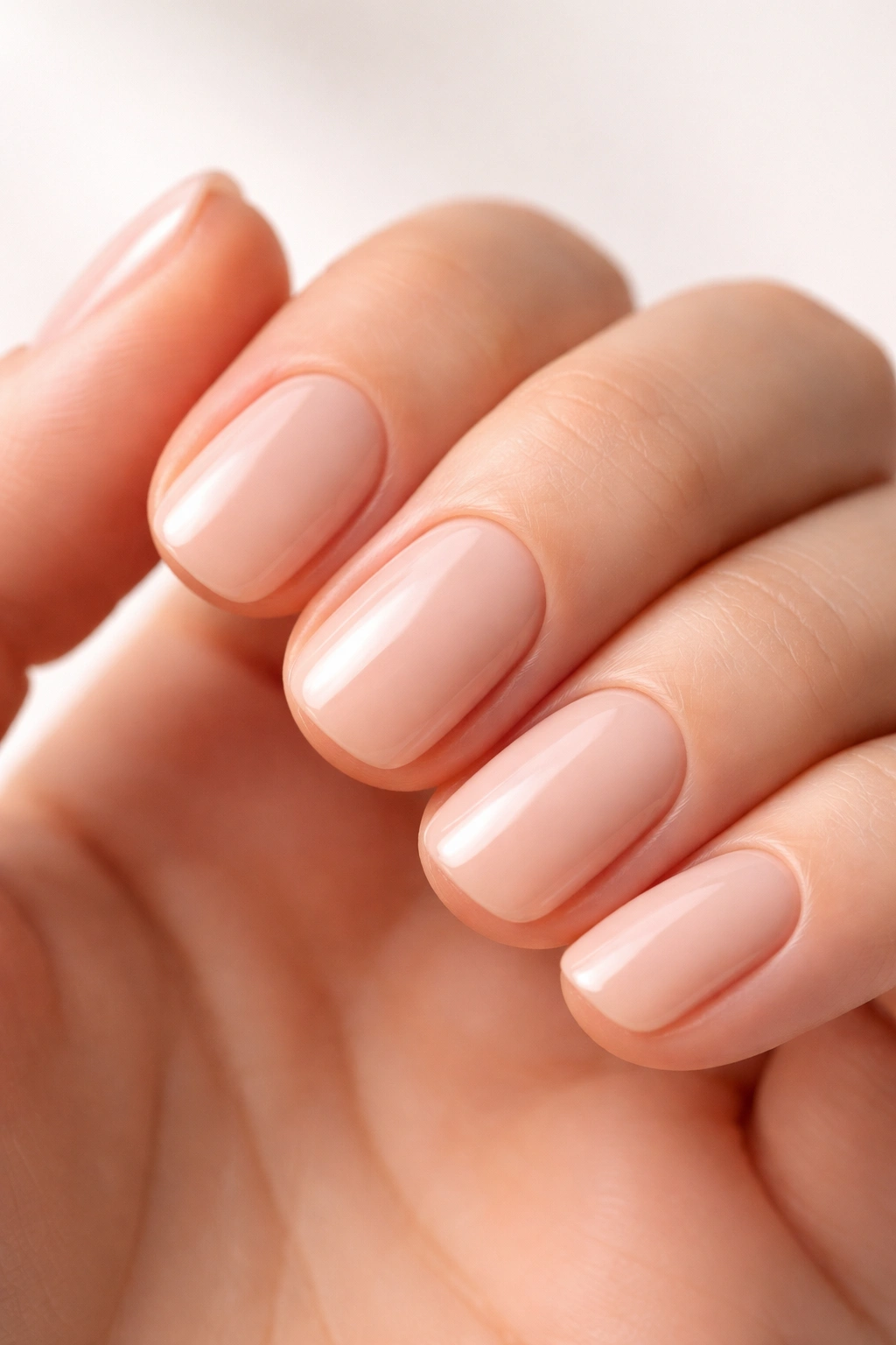Nude nails in light neutral tones creating length illusion