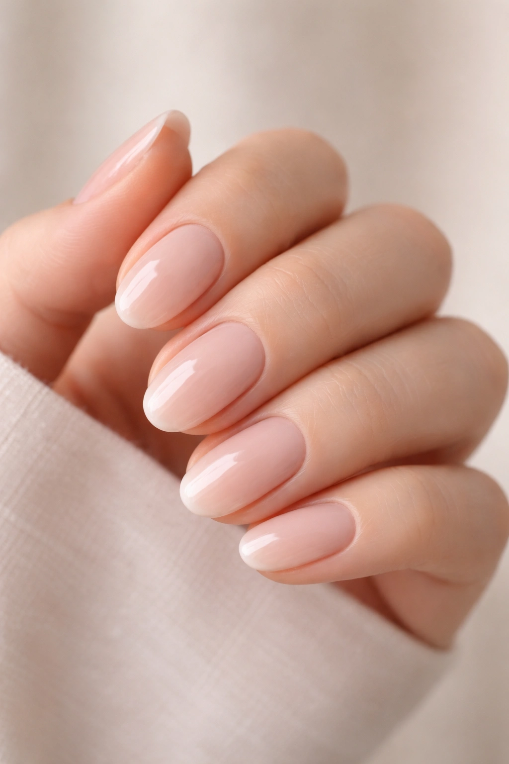 Nude and sheer milky nails elongating small nail beds