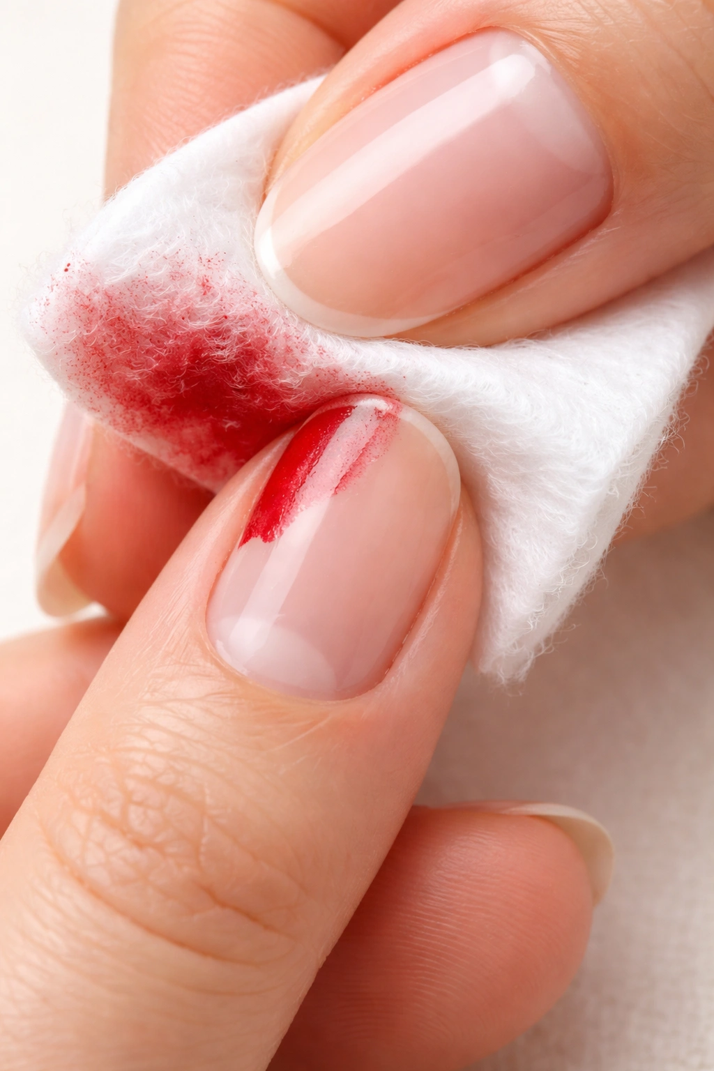 Nail wiping away old polish with a cotton pad