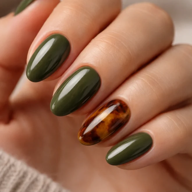 15 Short Olive Green Almond Nails That Look Expensive