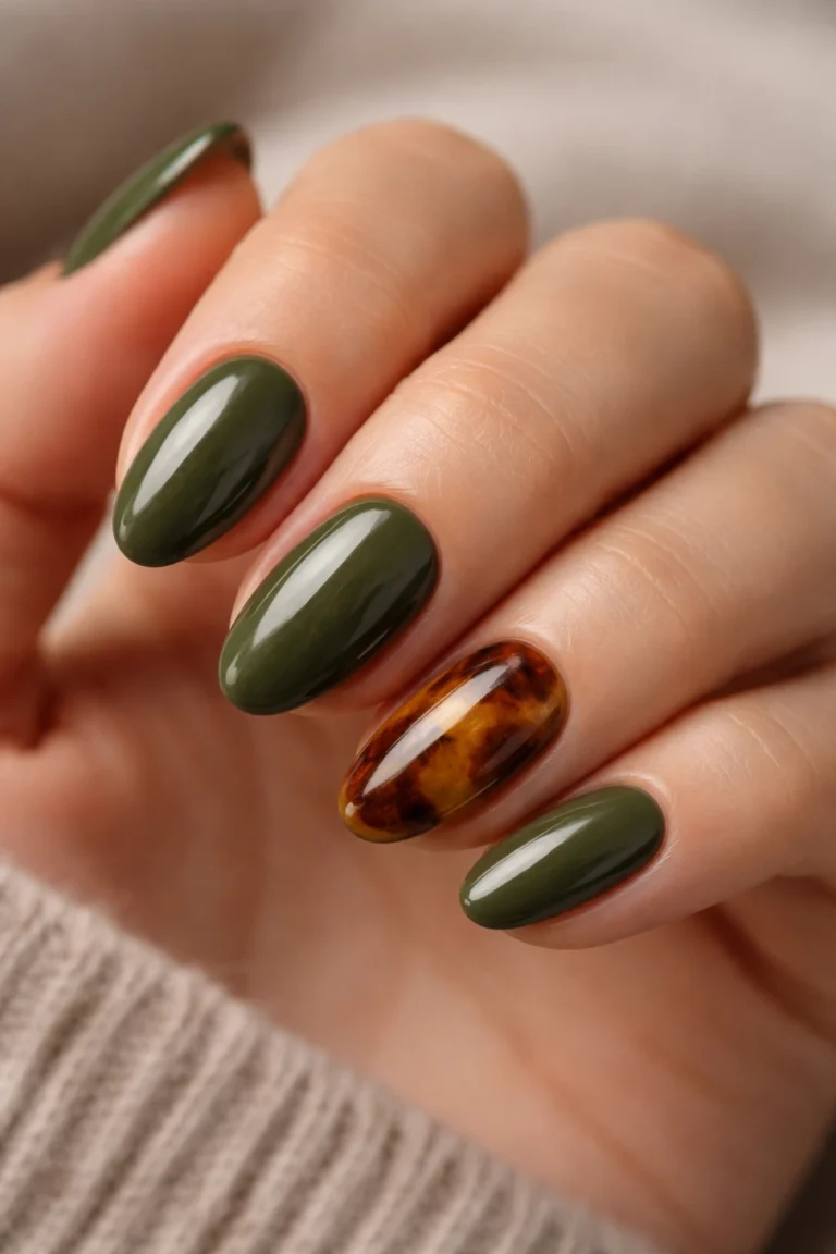 15 Short Olive Green Almond Nails That Look Expensive