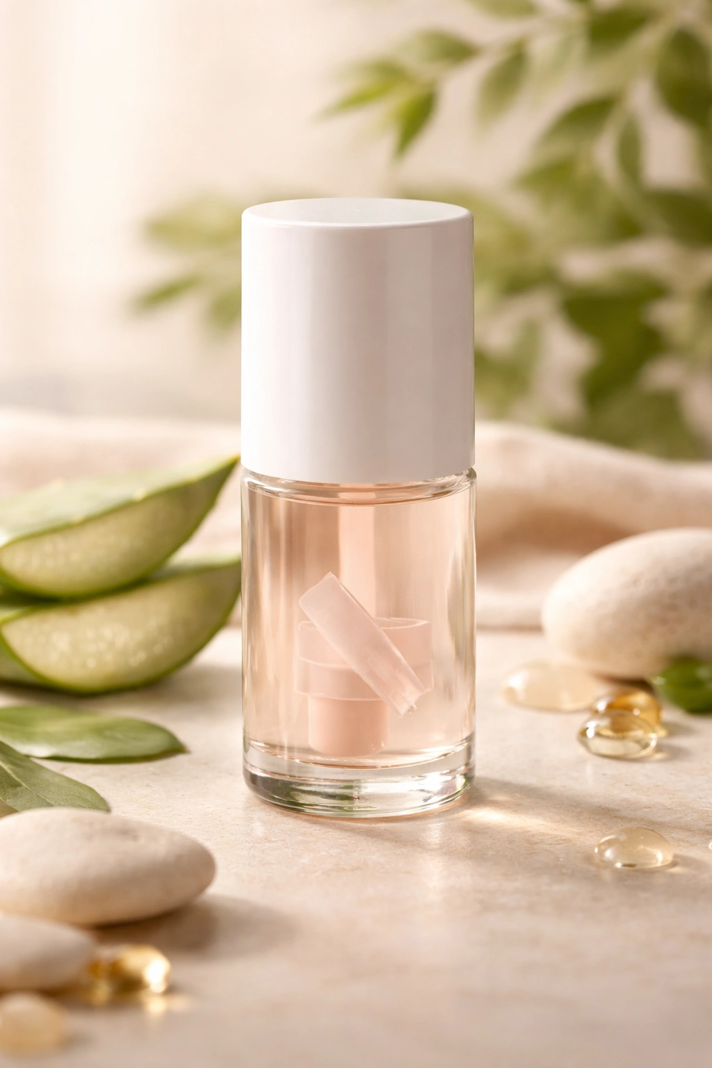 Olive & June nail strengthener bottle on neutral background