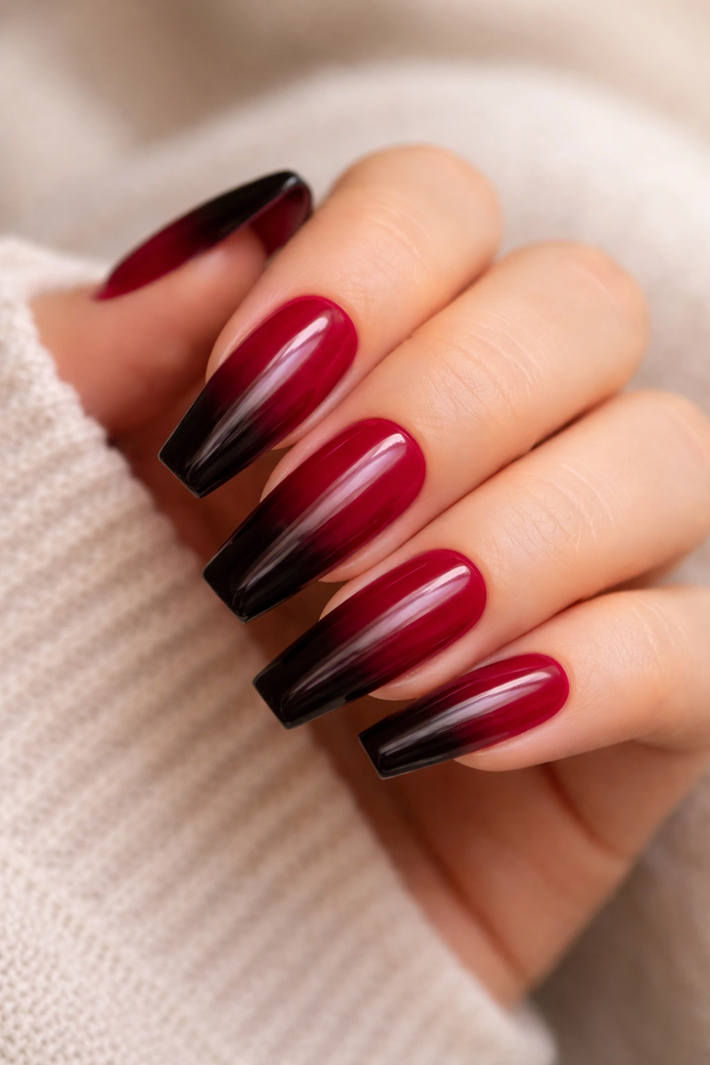 Black cherry ombré ballerina nails with smooth gradient