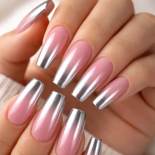 18 Chrome Coffin Nail Designs for Long Nails