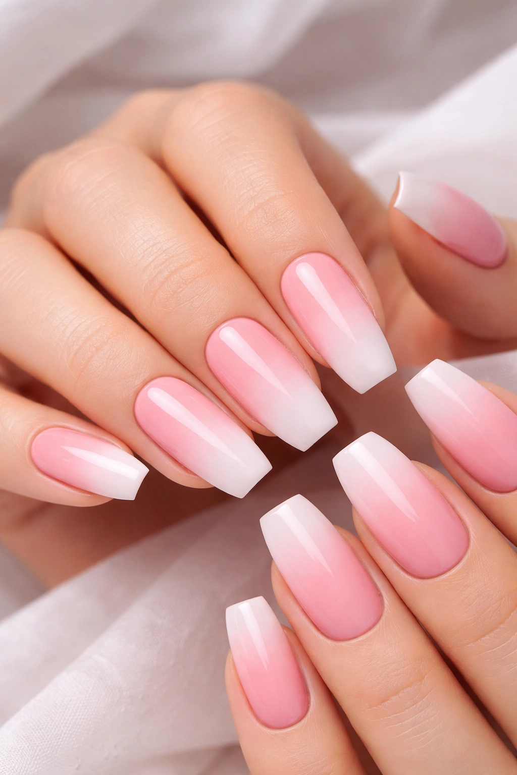 Ombré coffin nails with pink gradient