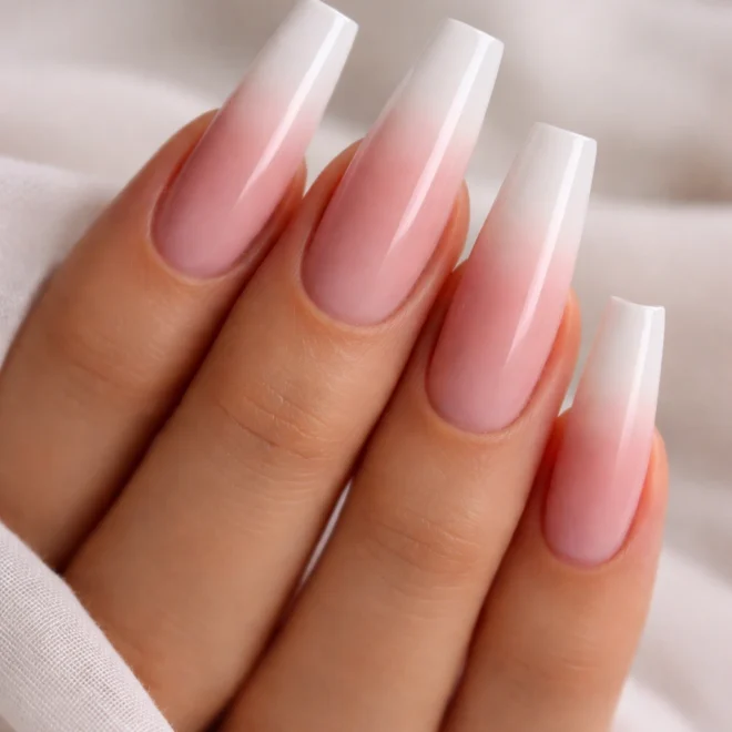 25 French Tip Coffin Nails for Long Nails