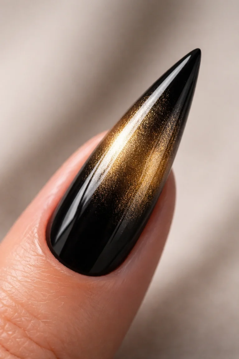 18 Black and Gold Stiletto Nail Ideas