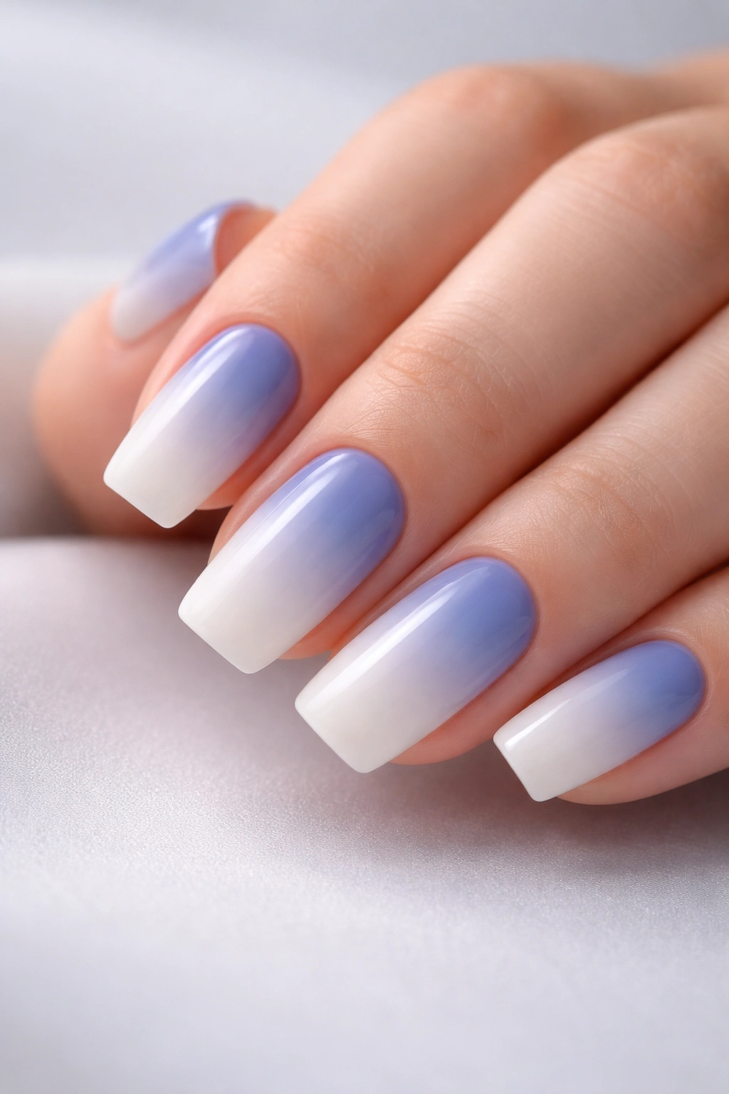 Nails with Ombre Mist Blueberry to White gradient