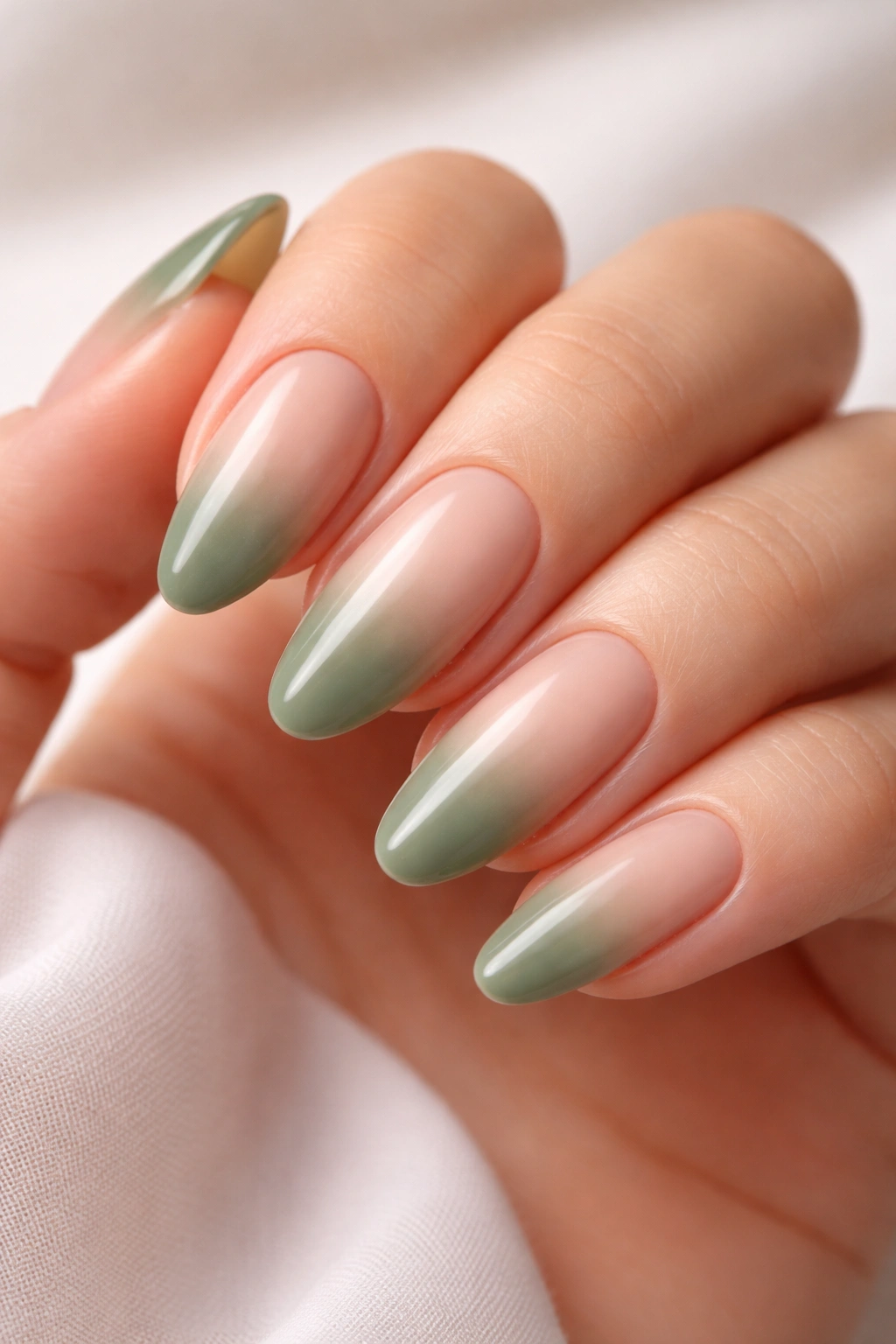 Ombré nails fading from nude to green