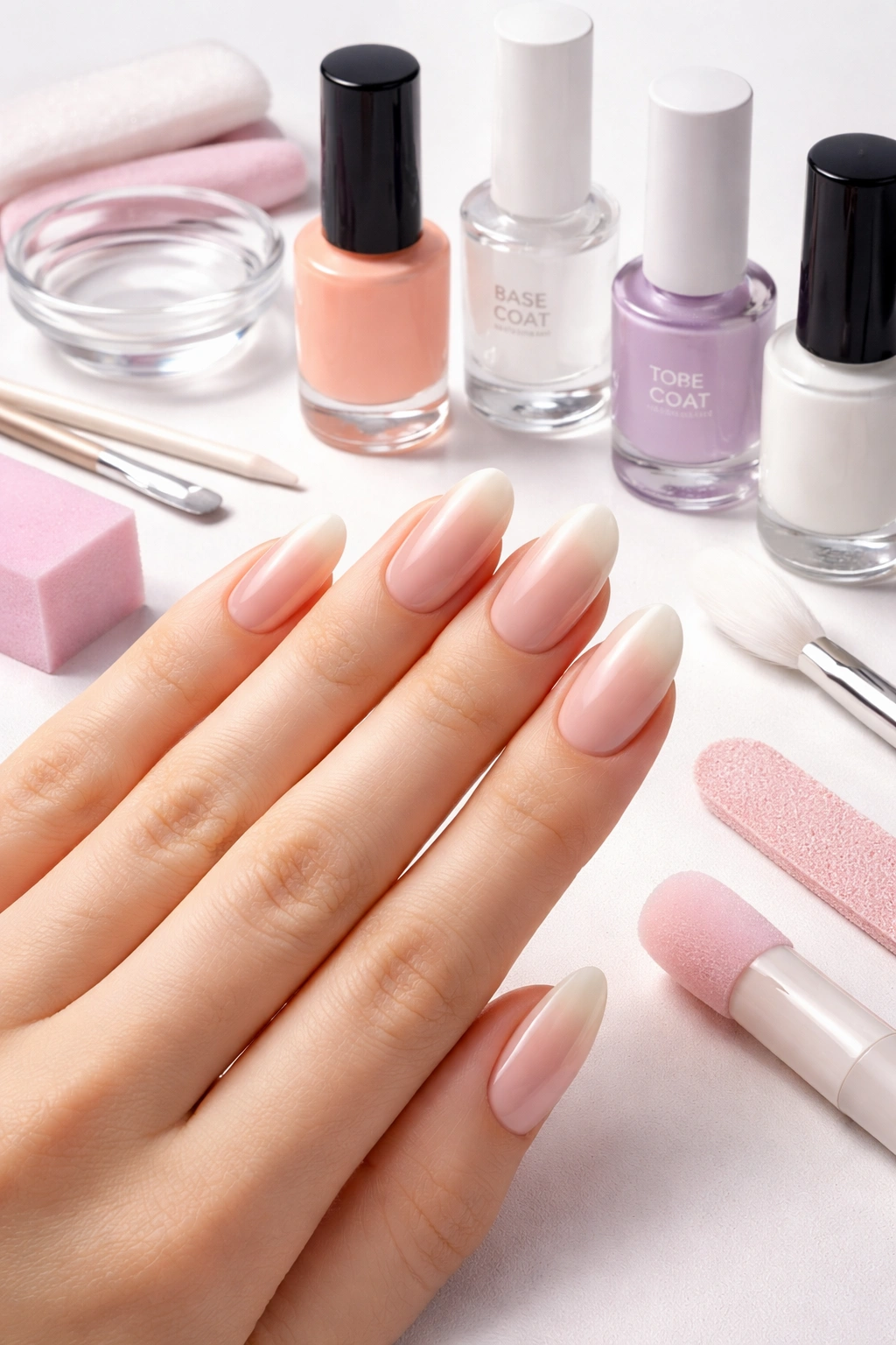 Close-up of ombré nails highlighting gradient across fingertips