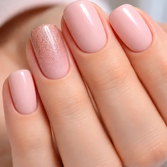 15 Short Squoval Glitter Accent Nail Ideas