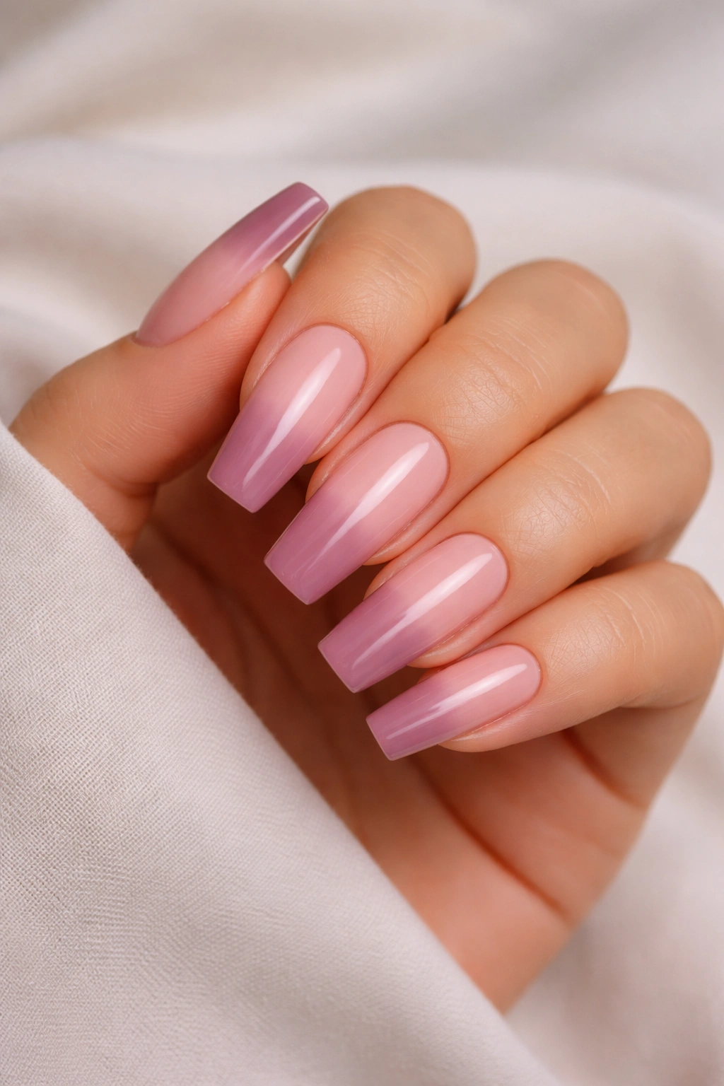 Coffin nails showing blush to mauve gradient on a clean background