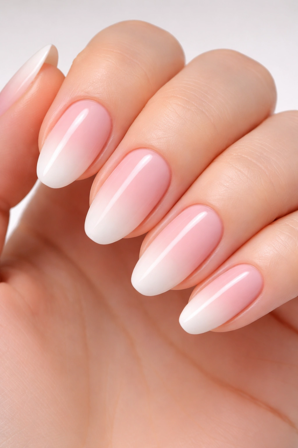 Nails with pink-to-white ombre gradient.
