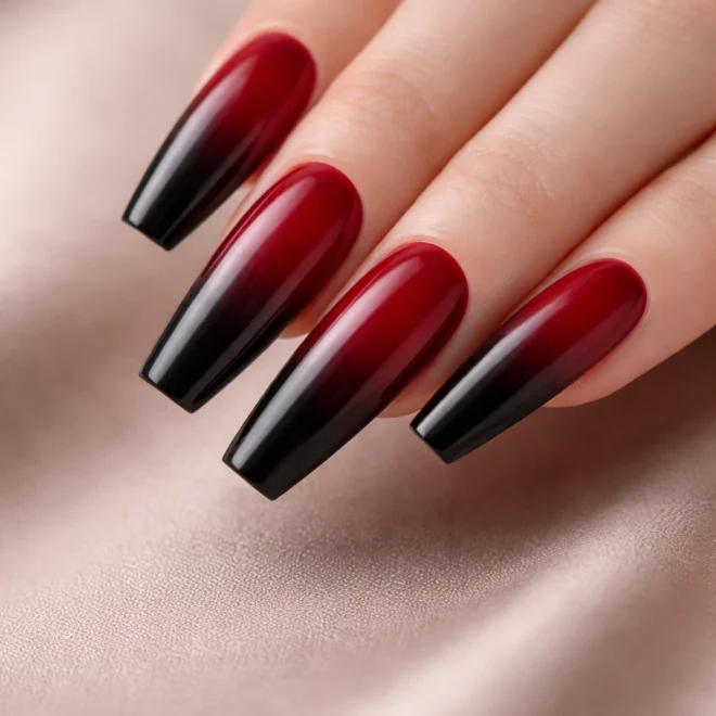 20 Red and Black Coffin Nails for Long Nails
