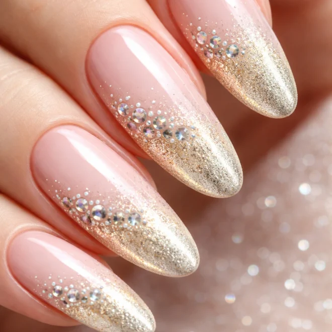 10 Long Oval Nails with Rhinestones That Sparkle