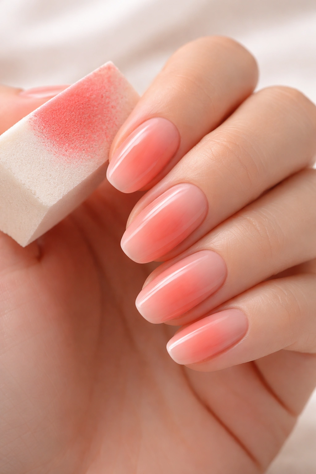 Nails with gradient ombre fade from coral to pink