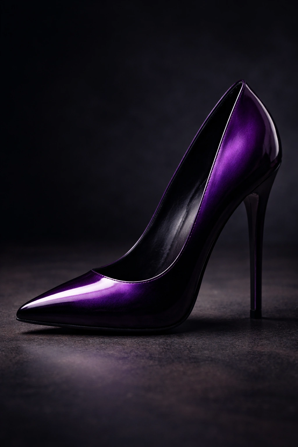 Purple to black ombre stiletto on a dark matte background