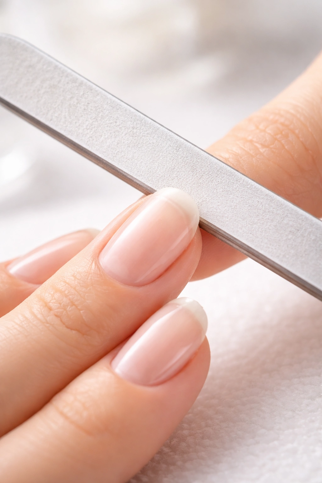 Hand filing nail with one-direction stroke to protect nails