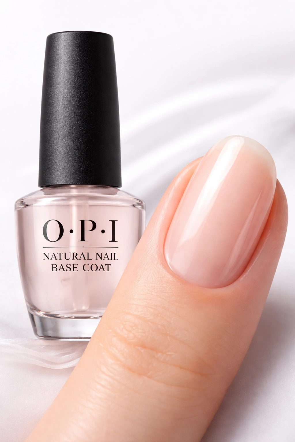 Unmarked bottle silhouette with smooth manicured nail
