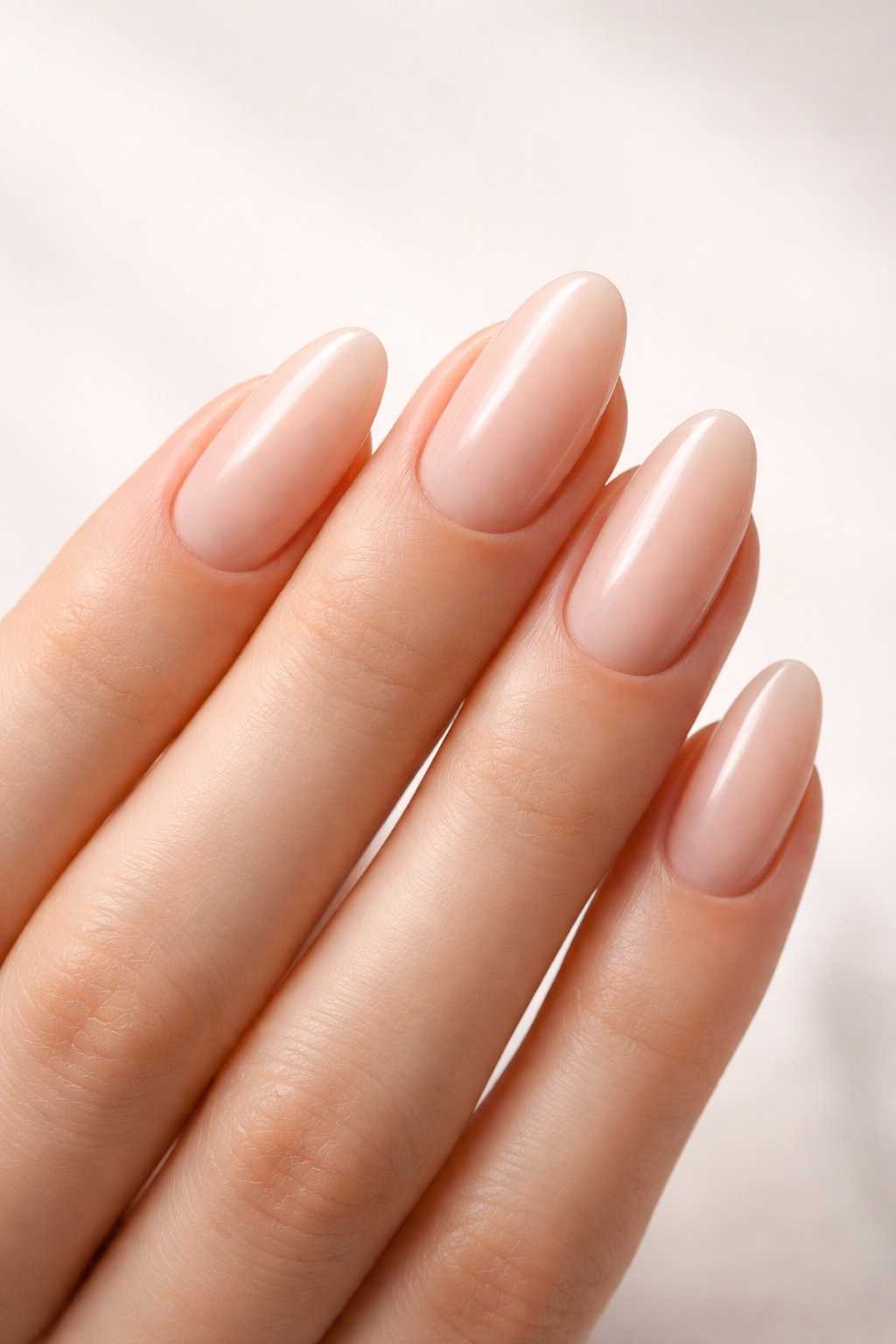 Hand displaying oval-shaped nails with tapered rounded tips