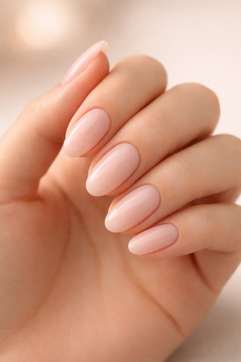 Hand with oval nails featuring a gentle taper to rounded tips
