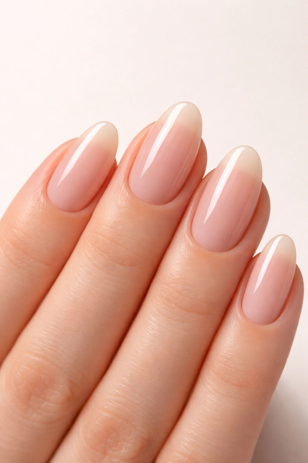 Close-up of oval nails with tapered tips