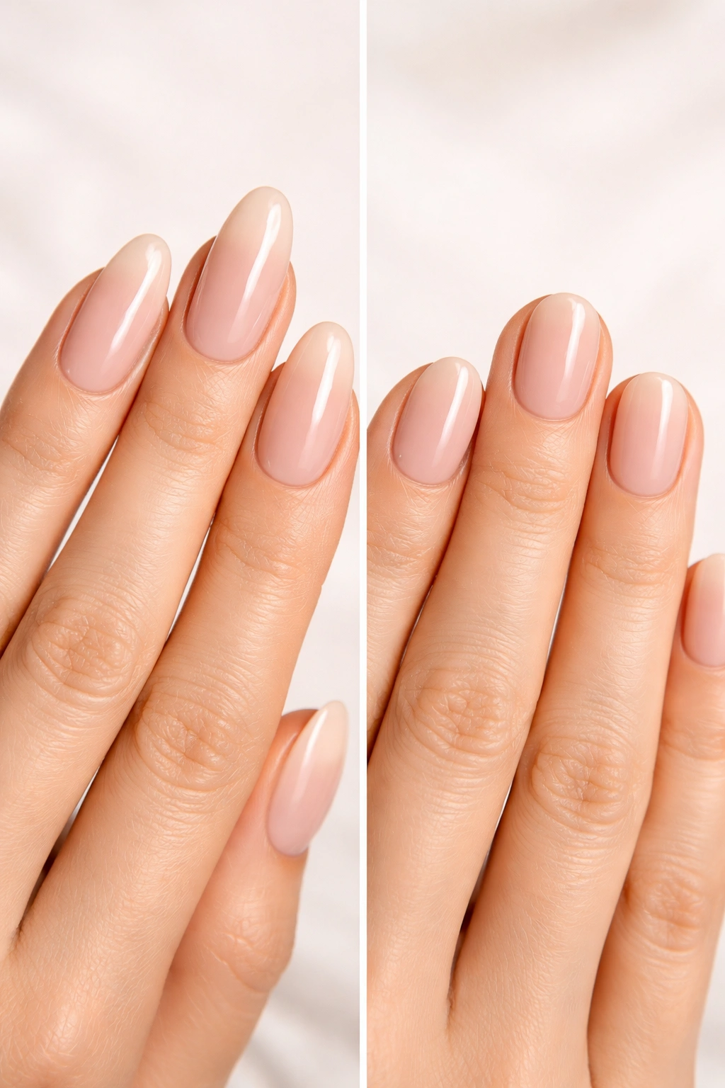 Close-up of oval nails long and round nails short showing length differences