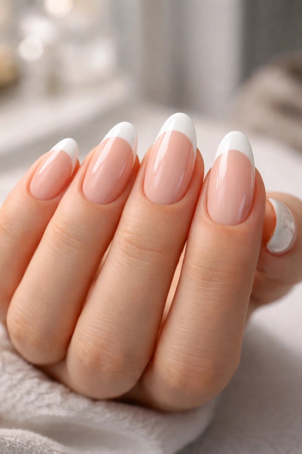 Hand with several nails showing different oval proportions during a trial run