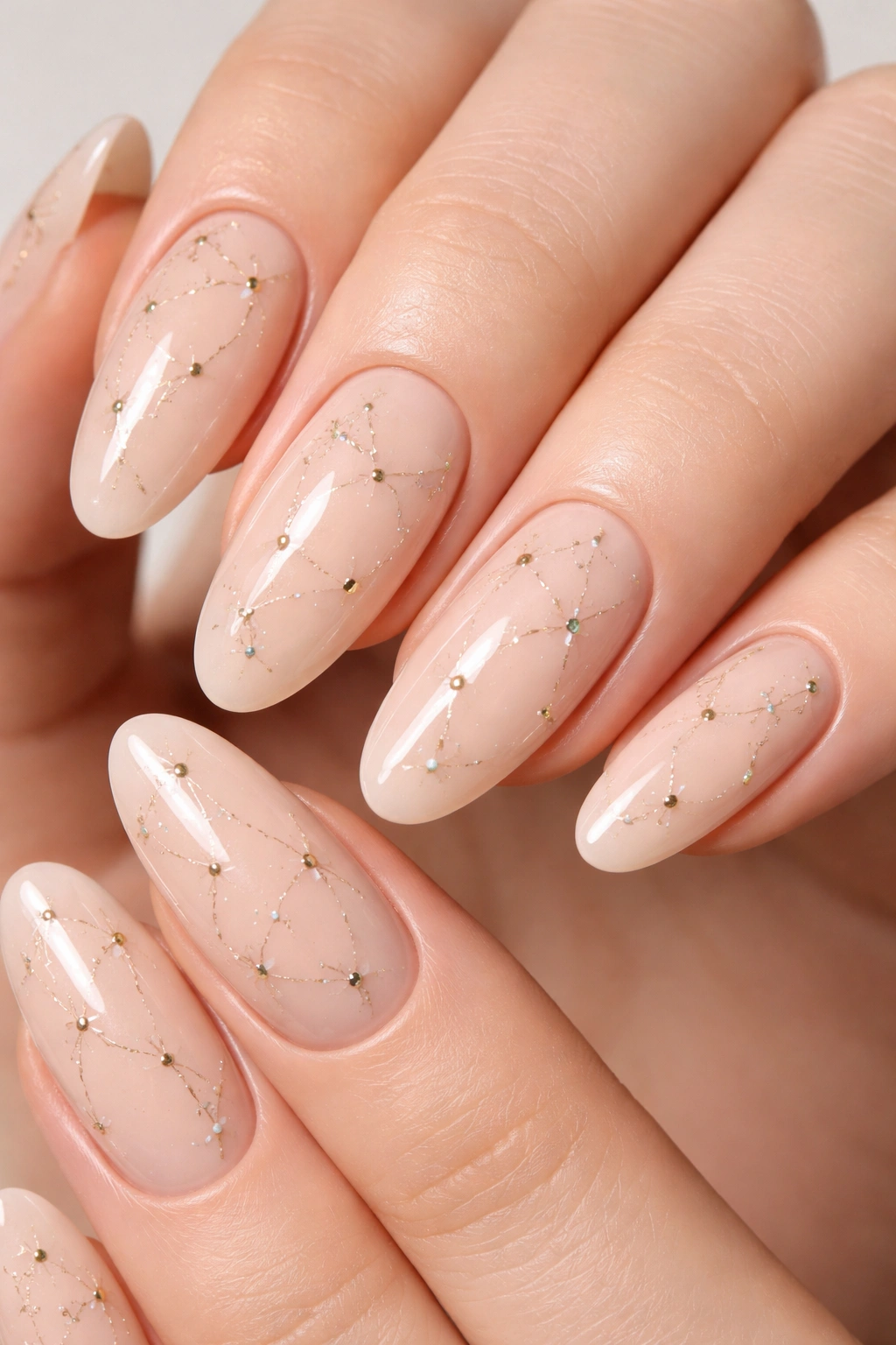 Nude nails with delicate constellation designs