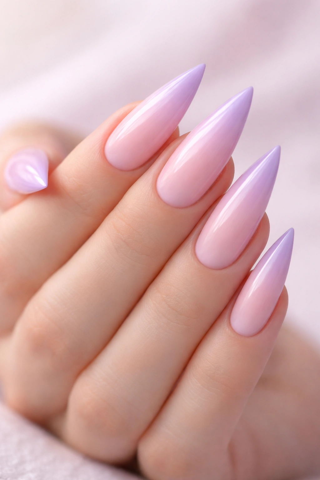 Nails with pink to purple gradient from base to tip