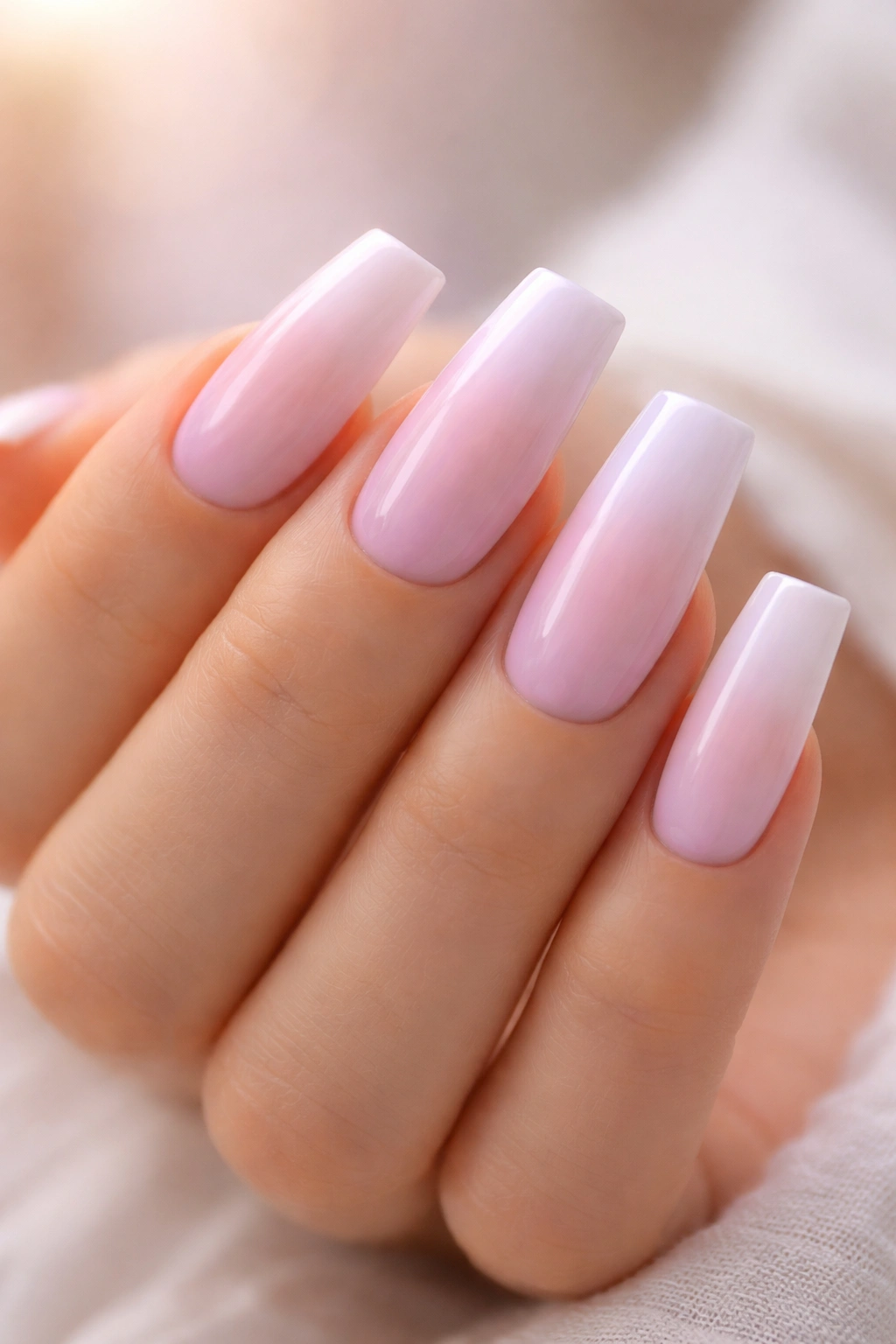 Pastel ombre duck nail gradient from light pink to blush