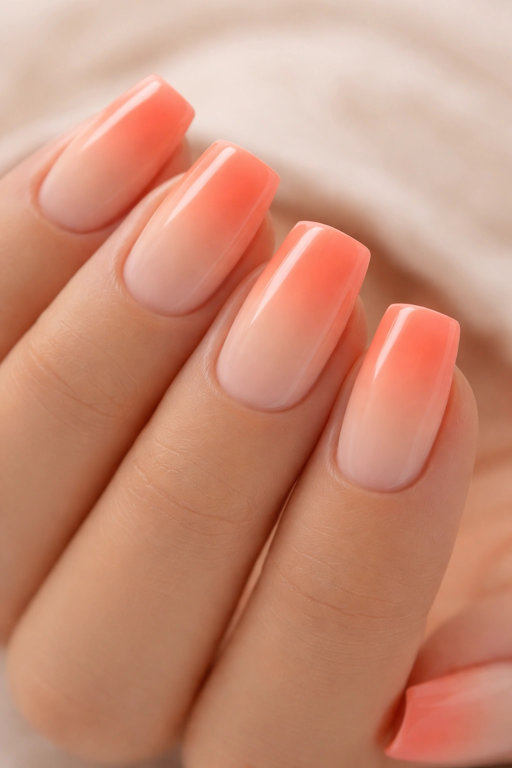 Peach to coral gradient nails