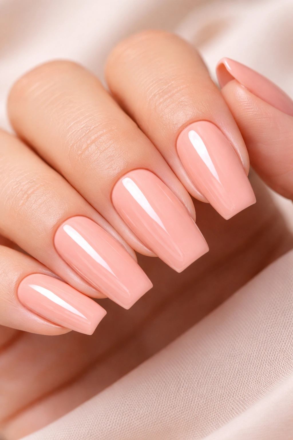 Peachy pink tapered soft square nails