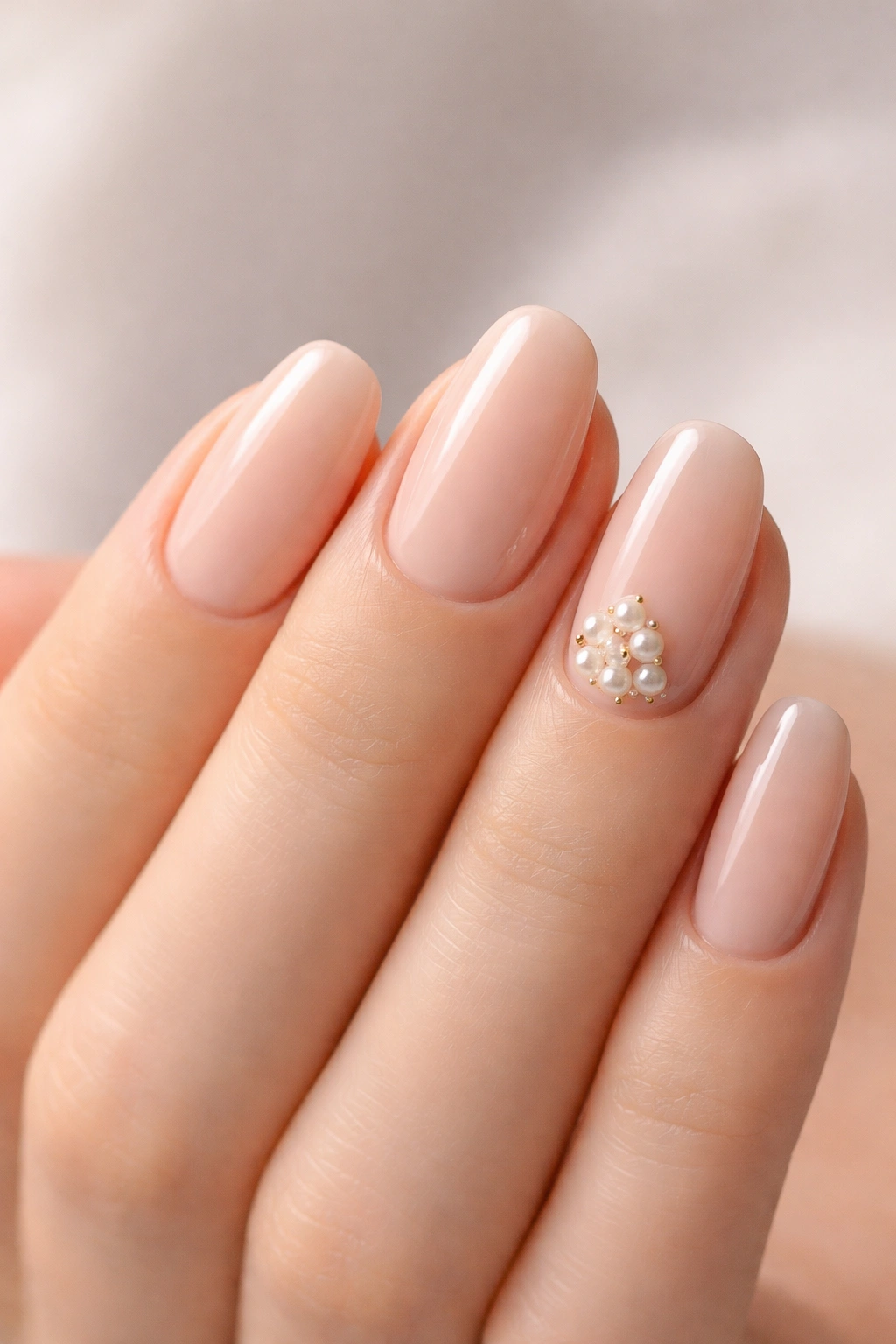 Nails with a pearl accent cluster on one nail