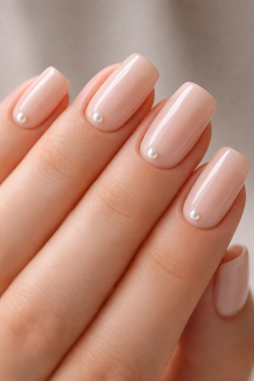 Nails with a tiny pearl accent on square-oval shape