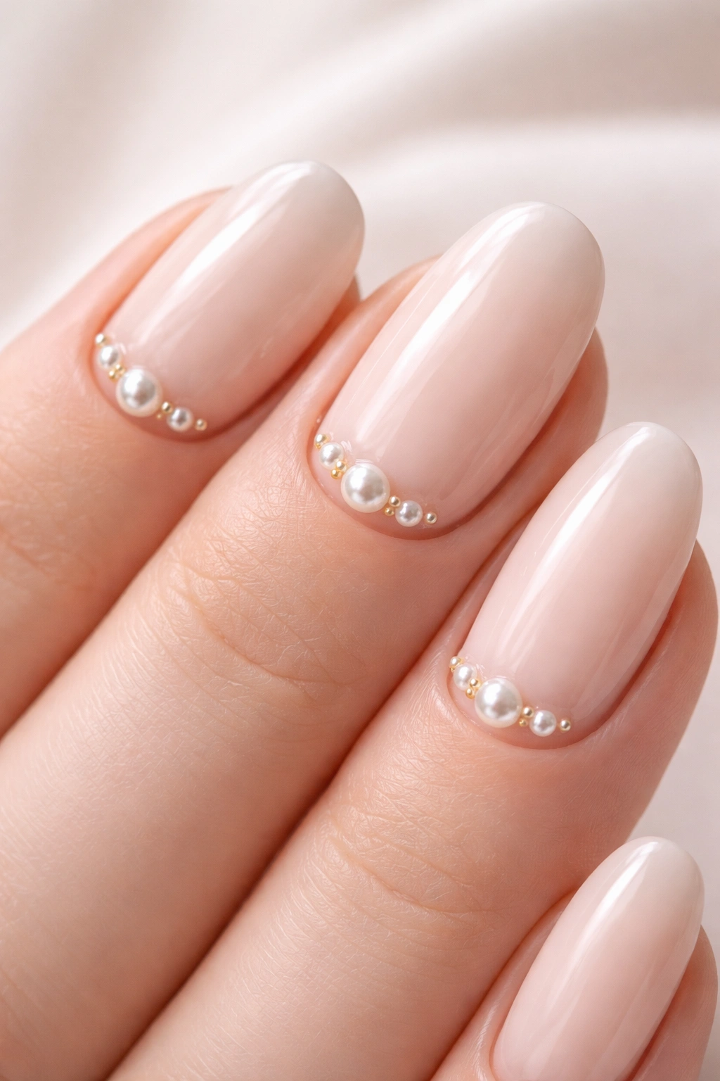 Nails with tiny pearl accents near the cuticle